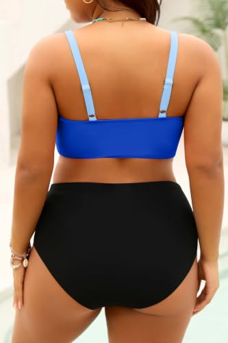 Image of Tempt Me Plus Size High Waisted Two Piece Swimsuit Color Block Bikini Set