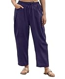 RITERA Plus Size Pants for Curvy Women Summer Palazzo Pants Dark Blue Wide Leg Drawstring Beach Flowy Harem Trousers Womens Casual Barrel Leg Pant Spring Vacation Lounge Pant with Pockets 2XL 18W 20W