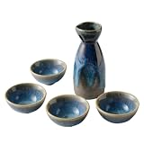 VERDANVERSE Juego de Sake Japonés de Cerámica 1 Olla y 4 Vasos para Servir Sake Diseño Aleatorio Adecuado para Restaurantes y Casas de Té Color Aleatorio Varios Estilos