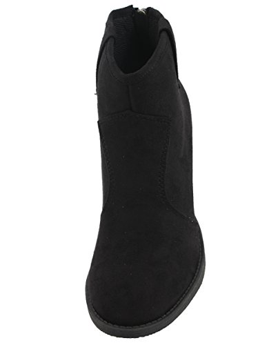 Soda Women's Albert Faux Suede Cowboy Pull-Tab Stacked Heels Ankle Booties4