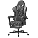 Devoko Fabric Gaming Chair for Adults with Footrest – Ergonomic Reclining Computer Desk Chair with Pocket Spring Cushion, Headrest & Massage Lumbar Support, Dark Grey, for Home Office
