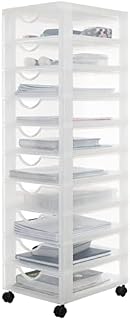 Iris Ohyama, Storage tower, Plastic organizer, 10 drawers, 7 L, Ergonomic handles, Solid and Multi-use, Living room, Bedroom, Office - DDDC-010 - Frosted white