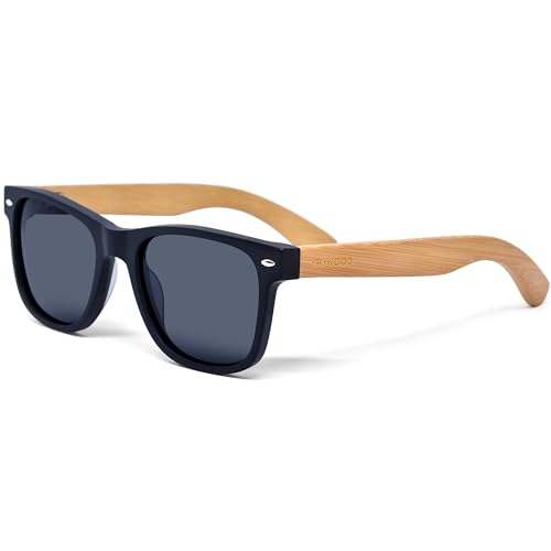 GOWOOD Lunettes de Soleil Hommes et Femmes | Acétate Noire avec Branches en Bois de Bambou | Polarisées UV400 Cat3 CE (noir)