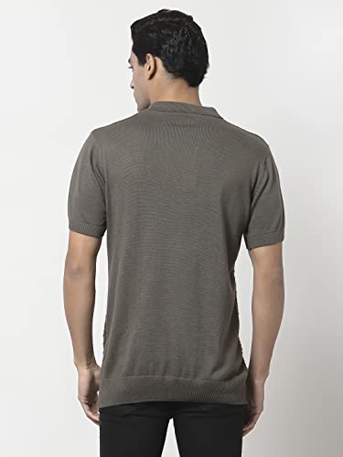 Image of Style Quotient Men Olive Self Design Tshirts