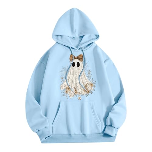 Halloween Hoodies for Women 2025 Fall Fashion Long Sleeve Cute Ghost Graphic Lightweight Hoodie with Pockets