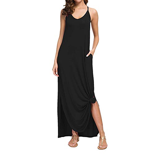 Eslinga V-Cuello Vestido de Bolsillo Color Sólido Simple Moda