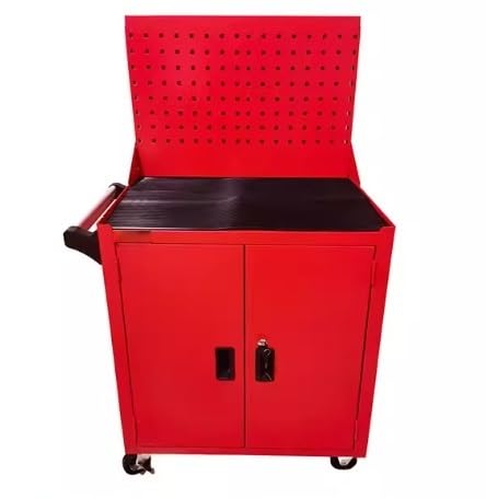 Heavy Duty Lockable Rolling Tool Storage Cart Back View, Metal Workshop Utility Trolley Cabinet For Auto Mechanic Garage Organizer