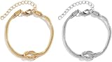 SIXDUTON Partner Armbänder Freundschaftsarmbänder, 18k Vergoldet Armband Gold Partner Geschenke, Verstellbare Knoten Pärchen Armbänder Valentinstag Geschenke für Sie Jahrestag Geschenk für Ihn