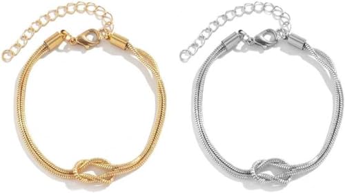 SIXDUTON Partner Armbänder Freundschaftsarmbänder, 18k Vergoldet Armband Gold Partner Geschenke, Verstellbare Knoten Pärchen Armbänder Valentinstag Geschenke für Sie Jahrestag Geschenk für Ihn