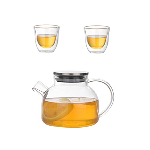 OFFSCH Tetera De De 500ml Incluye 2 Tazas De Doble Capa Ideal para Infusiones De Té Set De Té Saludable para El Hogar