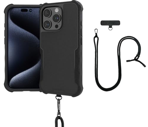 Image of Smartish iPhone 16 Pro MagSafe Case with Crossbody Lanyard Strap - Gripzilla - [Slim + Protective] Magnetic Armor Case with Universal Detachable Shoulder Neck Strap - Black Tie Affair