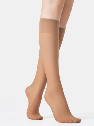 Image of leg elegant Sheer Knee High Stockings for Women, 6 Pairs Knee High Transparent Toes Nylons Pantyhose for Women