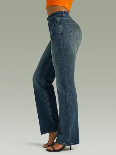 Image of FUNUCA Straight Leg Jeans for Women,High Waisted Wide Leg Loose Microelastic Boyfriend Denim Pants