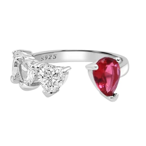 Image of Zarkan 925 Silver Ruby Solitaire American Diamond Heart Ring - Certified, Hallmarked, Authentic Gift for Any Occasion for Women & Girls | Certified and Adjustable