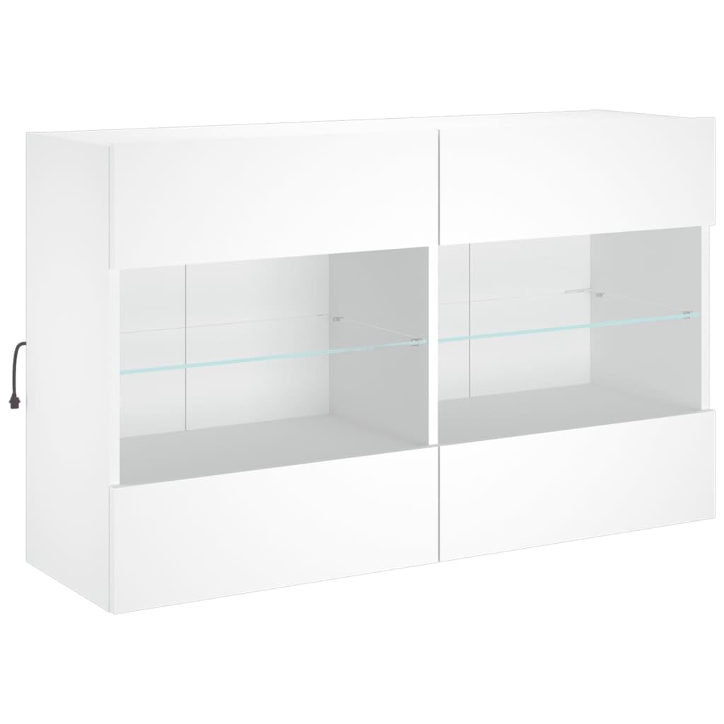 Mobile da parete per TV con luci LED, in legno, bianco