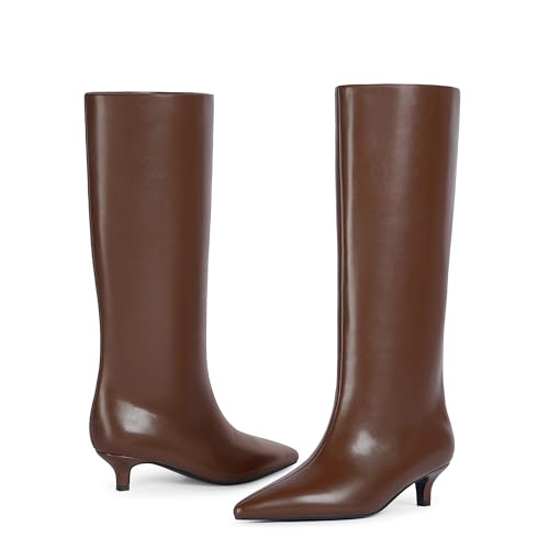 Knee High Boots Women Slip on Low Kitten Heel Tall Boots Pointed Toe Long Fall Boots for Women2