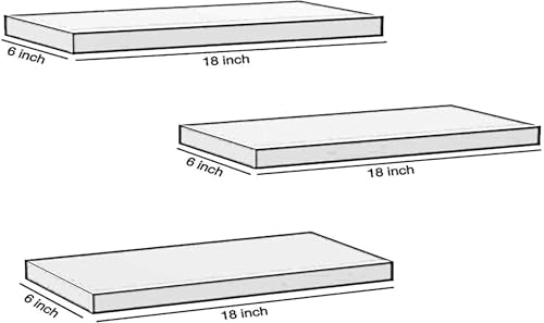 Image of Engineered Wood Floating Wall Shelves, Set of 3, Glossy Finish, Water Resistant, Scratch Resistant, 20 Kg Capacity, for Living Room Bedroom Office (Black, 3)