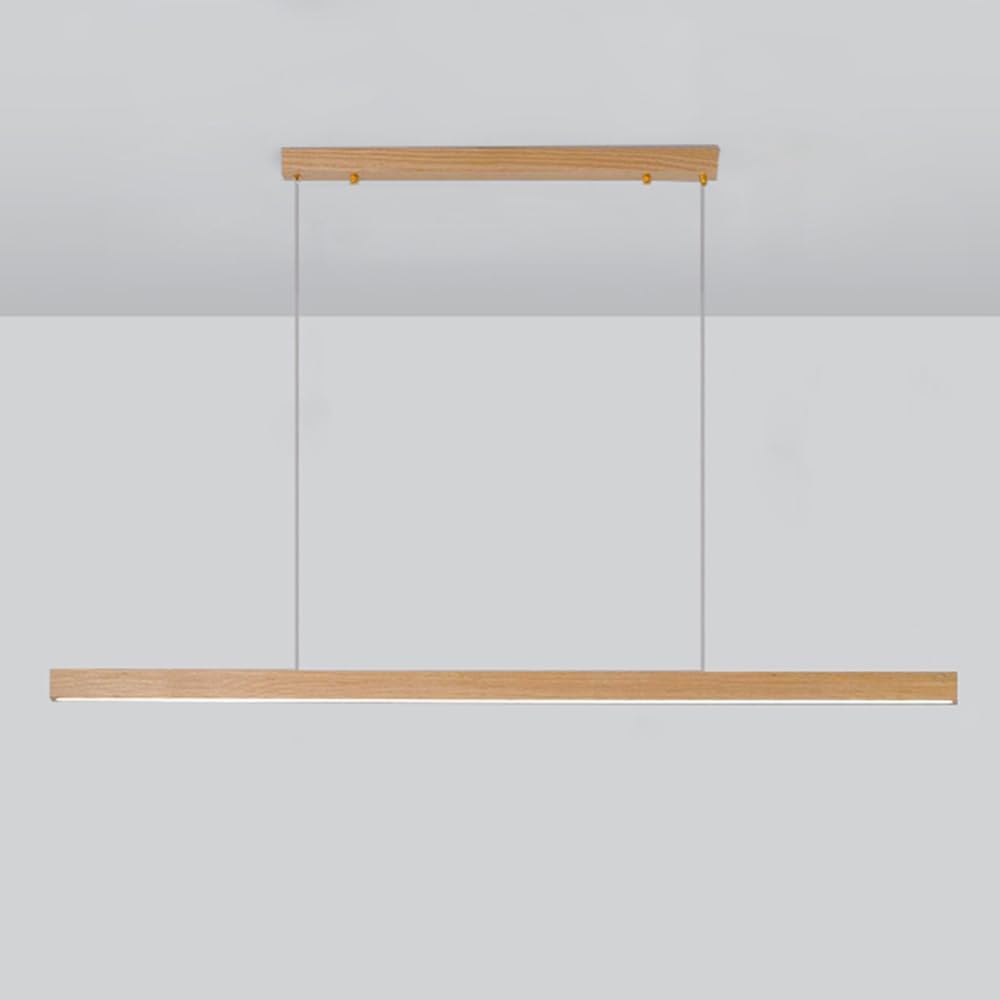 Natural Wood Led Linear Light Fixture, Modern Simple Long Strip Hanging Light - 3 Color Temp, Kitchen Island Pool Table Bedroom Bar Changing Ceiling Lights/Wood Color/60Cm