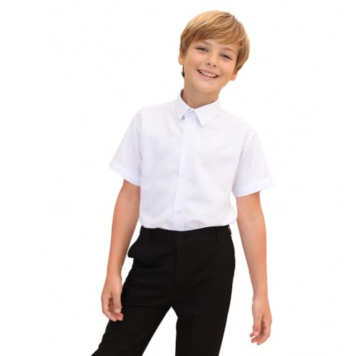 Image of Lilax Boys Classic Short Sleeve Button Down Casual Solid Dress Shirt
