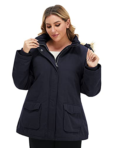 Soularge Women's Winter Plus Size Cotton Jacket with Fur Hood(Navy,1X) — view 6