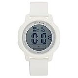 Miykon Ultra-Thin Digital Watch for Men – Minimalist Waterproof Sports Watch with Large Easy to Read Display – Shockproof Resin, Super Illuminator, Stopwatch & Timer, Alarm, Dual Time, 24hr Military Time (White, 44mm)