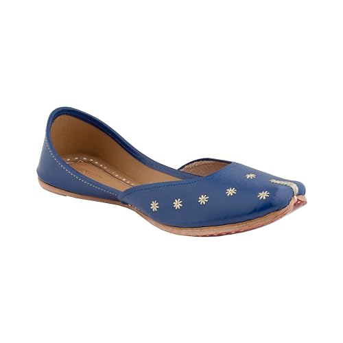 Image of KORAKARI Women's Traditional Ethnic Amber Punjabi Jutti, Leather Flat Comfortable Mojaris for Girls