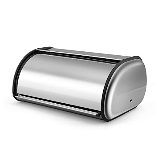 Flexzion Stainless Steel Bread Box For Kitchen Countertop (13 inch) Metal Roll Up Top Lid Storage Container Bin Keeper for Cake Buns Toasts Loaves Pastries Pancakes, Ideal for Restaurant Home Kitchen