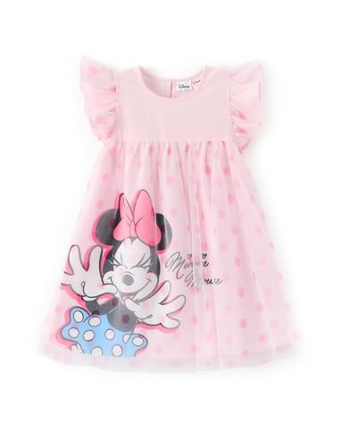 Disney Minnie Mouse Dress for Girls Ruffle Tulle Half Sleeve Polka Dot Overlay Mesh Skirt Birthday Party Outfits Baby/Infant Tutu Summer Sundress Cute Clothes Theme Park Costume Gift Pink 12-18 Months