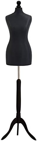 The Shopfitting Shop Size 6-8 BLACK Female Dressmaking Mannequin Dummy & Tailors Bust on Black Tripod Stand