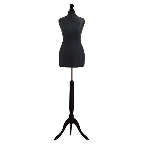 Size 8 BLACK Female Dressmaking Mannequin Dummy & Tailors Bust on Black Tripod Stand