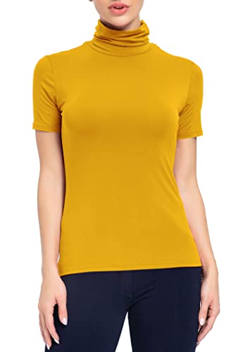 Image of AUHEGN Women's Mock Turtleneck Top Short Sleeve Lightweight Active T-Shirt (S-XXL)