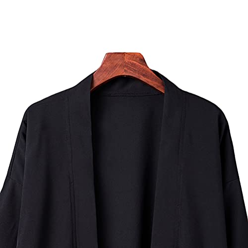 HAORUN Men Japanese Coat Kimono Top Jacket Long Cardigan Yukata Loose Retro Vintage Outwear Black3