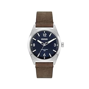 HUGO Men’s #Make Stainless Steel Quartz Watch with Calfskin Strap