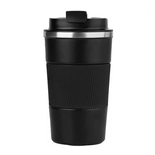 KANGSIT Travel Mugs, Insulated Coffee Cup with Leakproof Lid - Travel Mug Vacuum Stainless Steel Double Walled Mug for Hot and Cold Coffee Water and Tea - 380ml (Black)