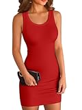 VICHYIE Summer Tank Dress for Women Casual Sleeveless Bodycon Slim Fitted Ribbed Scoop Neck Sexy Mini Pencil Dresses Red M