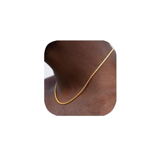 Mens 4mm 18K Real Gold Plated Stainless Steel Rope Chain Necklace Jewelry for Men