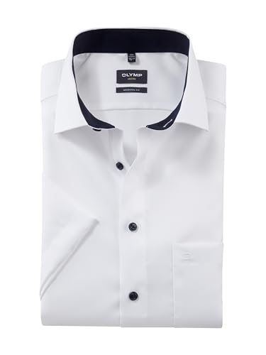 OLYMP Herren Oberhemd Langarm Luxor,Natté,modern fit,Global Kent,Weiss 00,45