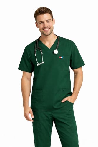 Image of PRAGATI TRENDS Unisex Scrub Suit Surgical V-Neck 3 Pocket Top and Cargo Type Trouser (34, Hunter Green)