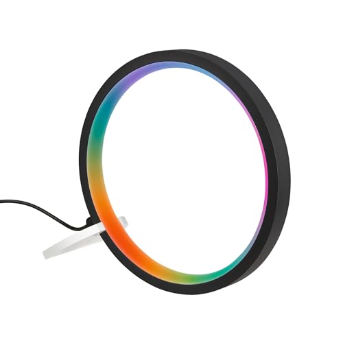 BRILONER - LED Tischlampe mit Fernbedienung, dimmbar, RGBIC, Musiksensor, Timer, LED Lichtring, Schreibtischlampe, Tischleuchte, Nachttischlampe, Gaming Deko, Party Deko, 20x20 cm, Schwarz