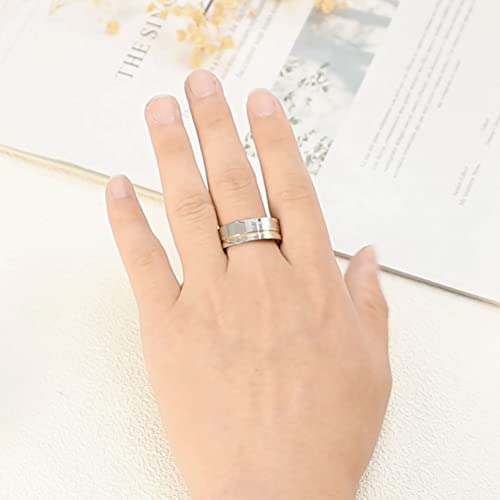Nuncad Silver Damascus Steel Rings For Men Women 8Mm Damascus Steel Grain Gold Groove Wedding Bands Comfort Fit Size 10 #TOP3