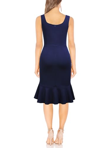Image of FORTRIC Women Square Neck Summer Wedding Guest Formal Party Cocktail Midi Dress