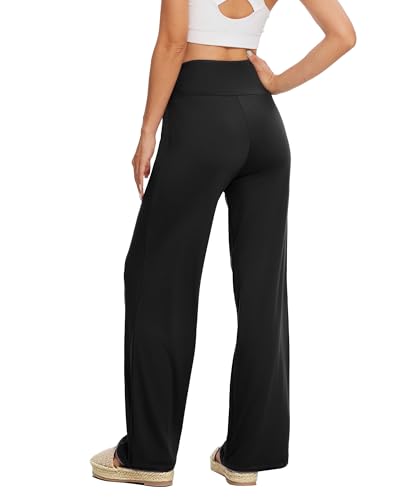 Image of ZOOSIXX Soft Black Pajama Pants for Women, Wide Leg Pants Woman Flowy Comfy Casual Lounge Yoga Capri Pants 22 inch / 30 inch