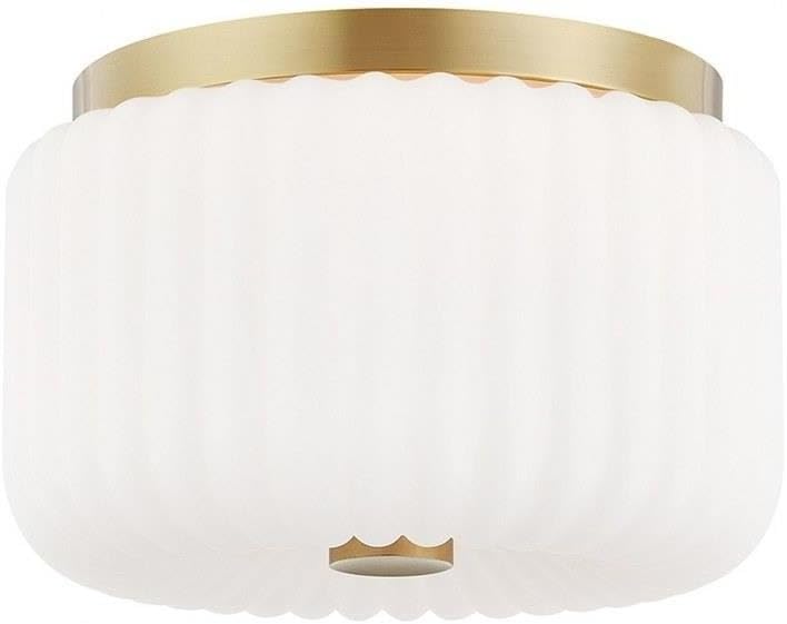 Mitzi Lydia Flush Mount Ceiling Light | Aged Brass Finish | Opal Etched Glass Shade | 6.25" H x 10" W | UL Damp Rated Indoor Fixture | Model H340502-AGB