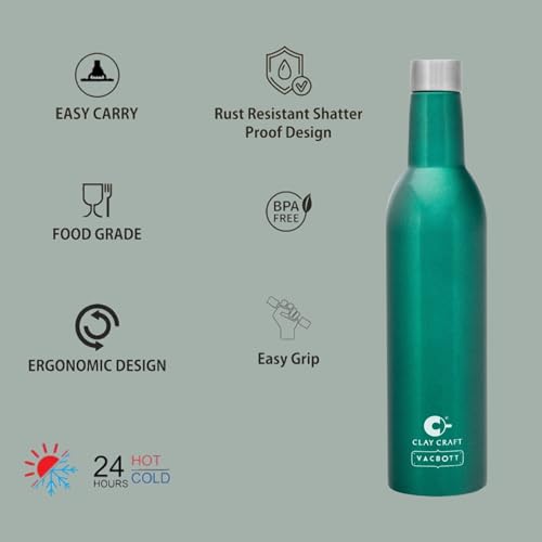 Image of Clay Craft Vacbott IVY Wine Double Walled|18 Hours Hot and 24 Hours|Cold Vacuum Insulated Flask Bottle|2 Piece, 760 ml Steel Bottles for Travelling|BPA-Free|BIS Certified|1Year Limited Warranty