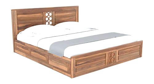 Image of Sheesham Wood King Size Bed with Box Storage | Wooden Palang Double Bed Cot Furniture | Double Bed for Bedroom, Recommended Mattress Size: 78 inchX72 inch, Natural Finish