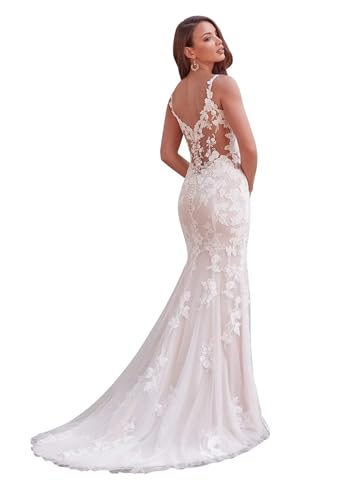 Beach Wedding Dresses for Bride 2024 V Neck Lace Appliques Tulle ...