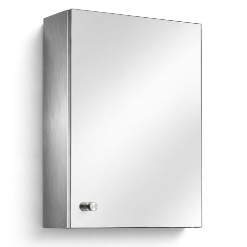 Image of Dropin (16x24 Inch, Chrome Finish 304 Stainless Steel Bathroom Mirror Cabinet, Heavy-Duty Storage Cabinet /Wall Mounted Mirror Bathroom Cabinet Separate Compartments for Storage