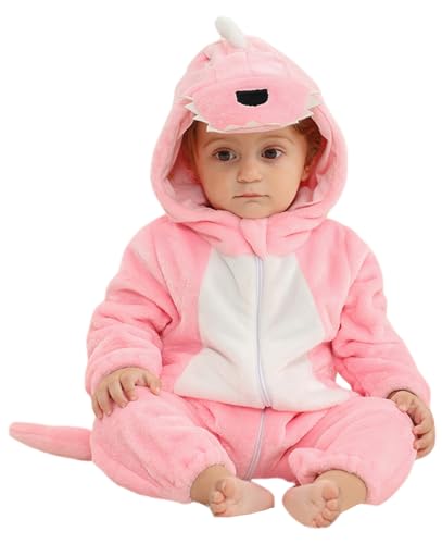 Happy Cherry - Baby flanella tuta ragazzo ragazza pagliaccetto con cappuccio bambini monopezzo romanzo bambini inverno per autunno primavera più comodo - 0-3 anni, Colore: rosa., 12-18 Monate