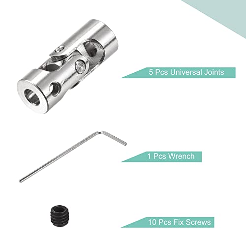 sourcing map 5 Stück Drehbare Kreuzgelenk Wellenkupplung 4mm bis 4mm Innendurchm. L23 x D9 mit Schrauben und Schraubenschlüssel für RC Modell