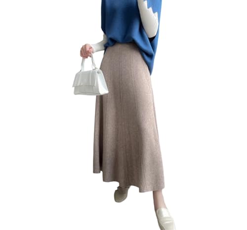 Women Autumn Winter Elegant Merino Wool Skirt Office Lady A-Line High Waist Umbrella Knit Skirt